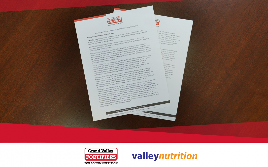 Press Release – Grand Valley Fortifiers Announces the Acquisition of Valley Nutrition